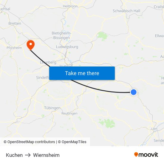 Kuchen to Wiernsheim map