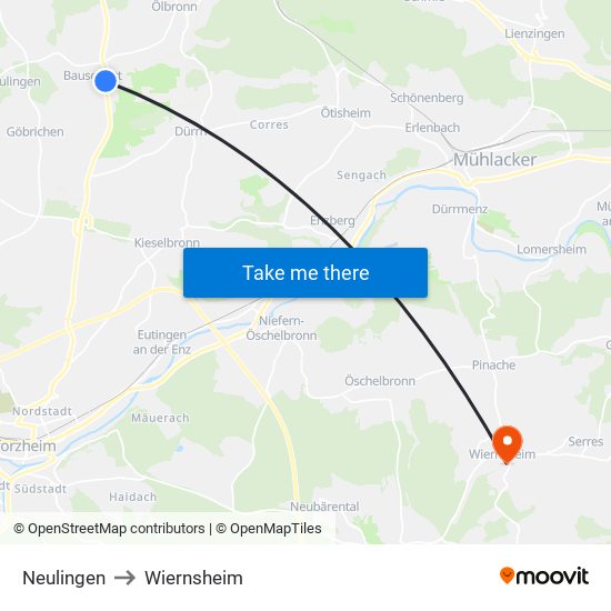 Neulingen to Wiernsheim map