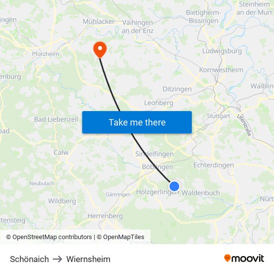 Schönaich to Wiernsheim map