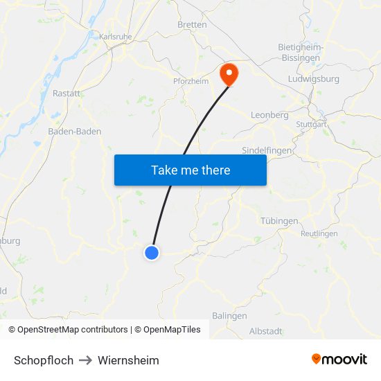 Schopfloch to Wiernsheim map