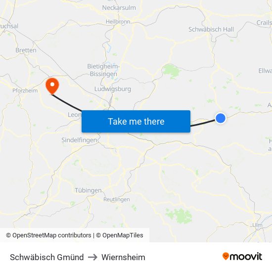 Schwäbisch Gmünd to Wiernsheim map