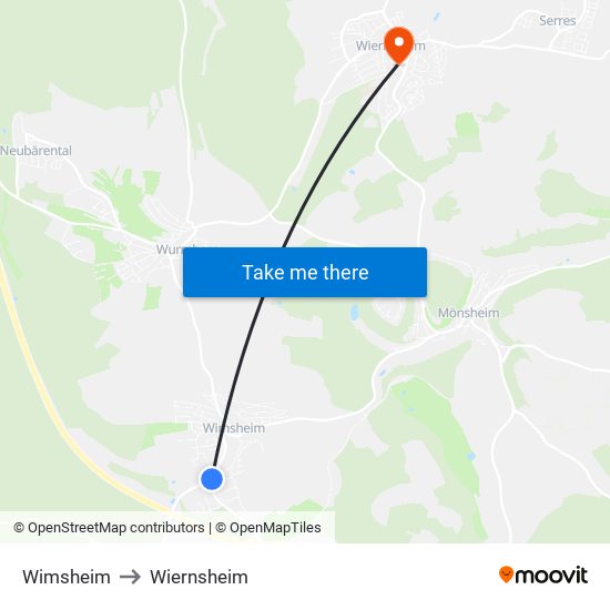 Wimsheim to Wiernsheim map