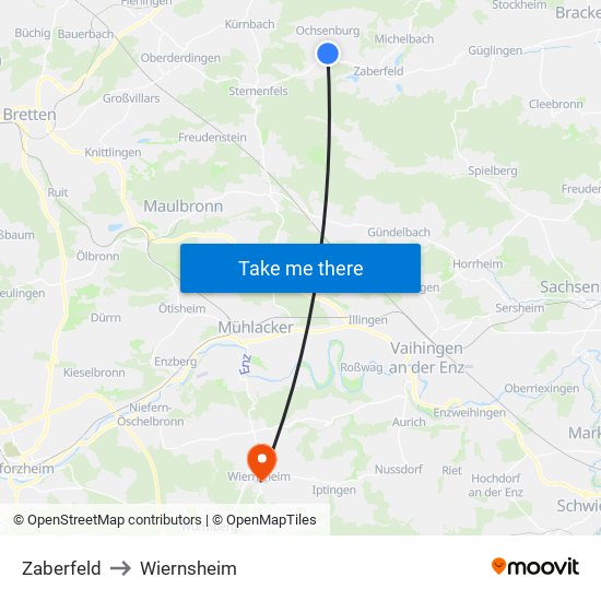 Zaberfeld to Wiernsheim map