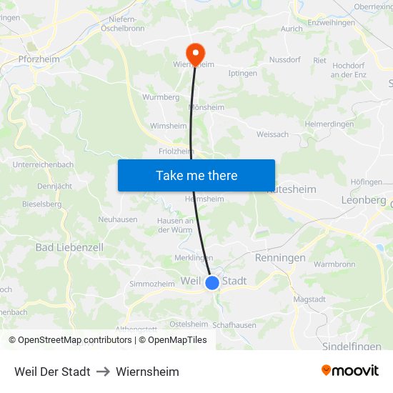 Weil Der Stadt to Wiernsheim map