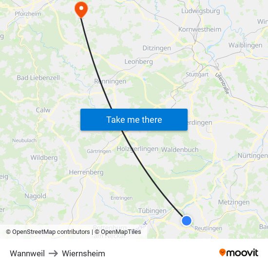 Wannweil to Wiernsheim map
