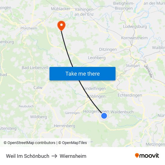 Weil Im Schönbuch to Wiernsheim map