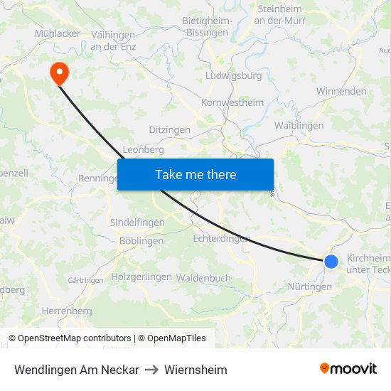 Wendlingen Am Neckar to Wiernsheim map