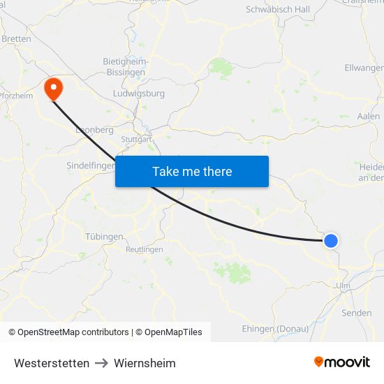 Westerstetten to Wiernsheim map