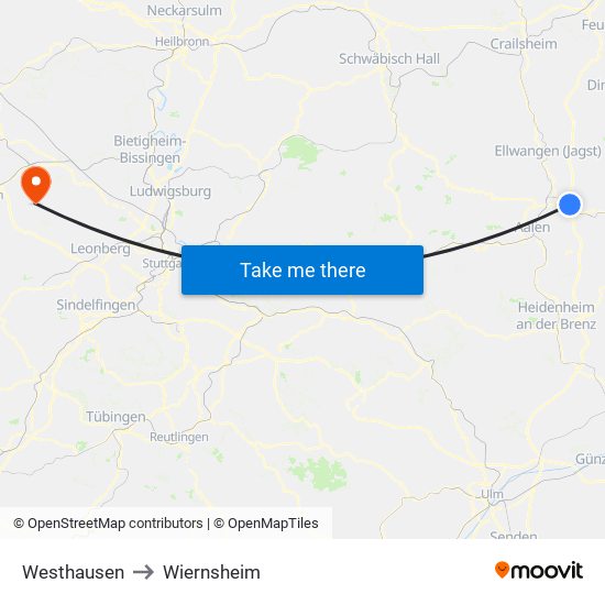 Westhausen to Wiernsheim map