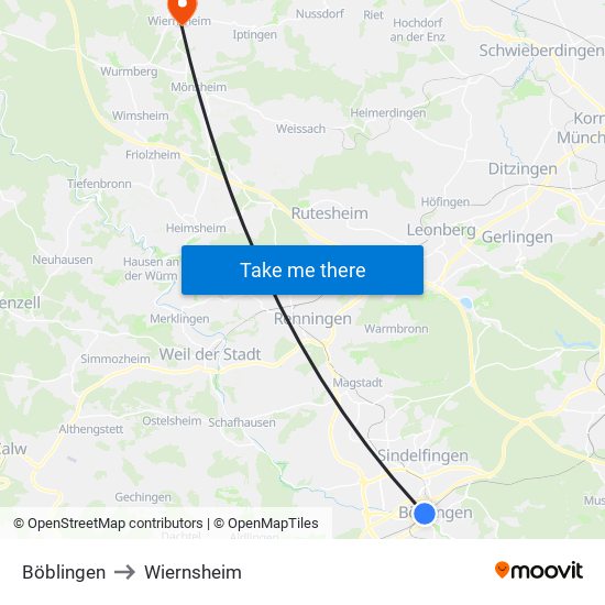 Böblingen to Wiernsheim map