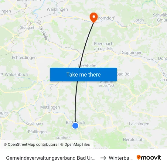 Gemeindeverwaltungsverband Bad Urach to Winterbach map