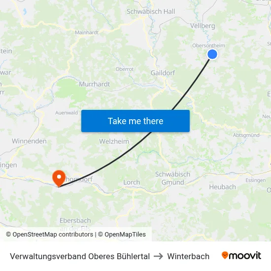 Verwaltungsverband Oberes Bühlertal to Winterbach map