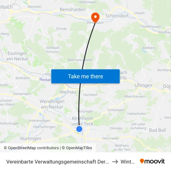 Vereinbarte Verwaltungsgemeinschaft Der Stadt Kirchheim Unter Teck to Winterbach map