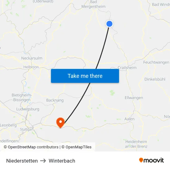 Niederstetten to Winterbach map