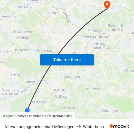 Verwaltungsgemeinschaft Mössingen to Winterbach map