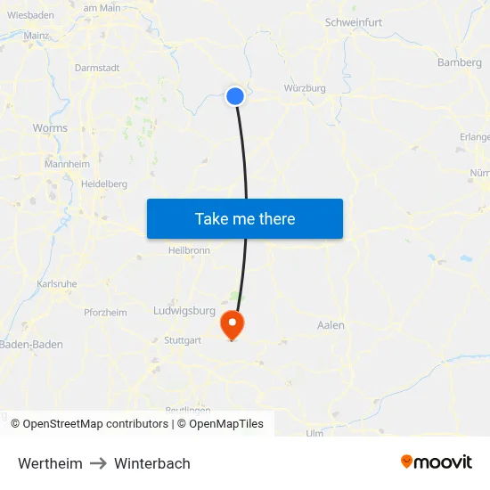 Wertheim to Winterbach map