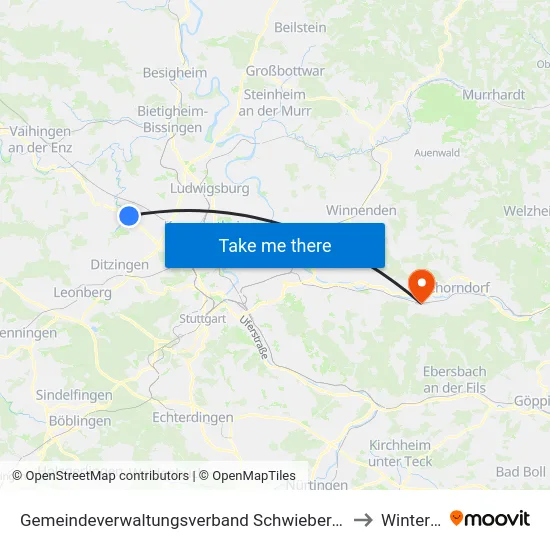 Gemeindeverwaltungsverband Schwieberdingen-Hemmingen to Winterbach map