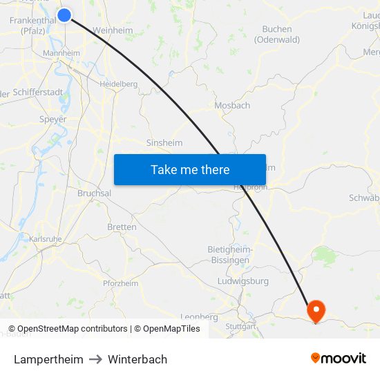 Lampertheim to Winterbach map