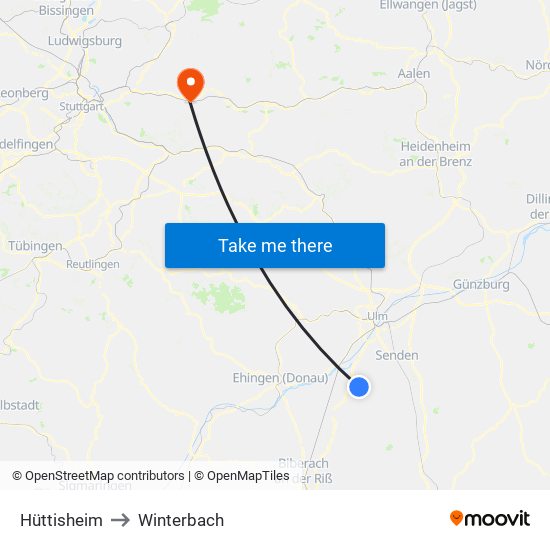 Hüttisheim to Winterbach map