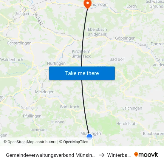 Gemeindeverwaltungsverband Münsingen to Winterbach map