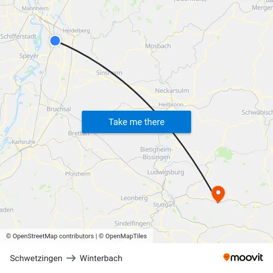Schwetzingen to Winterbach map
