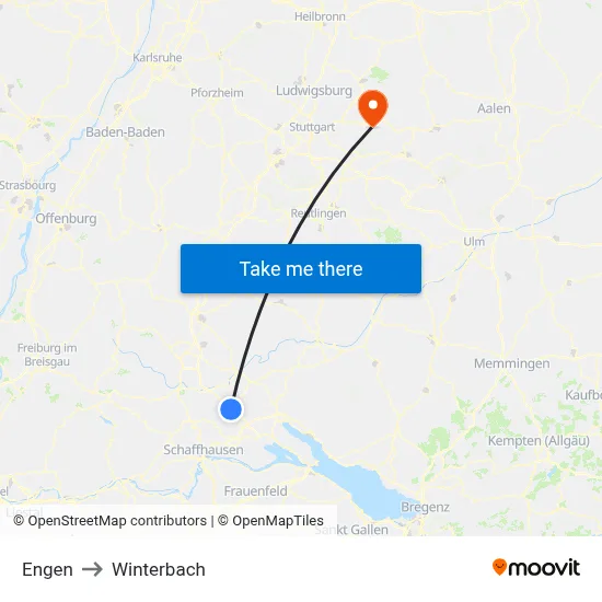 Engen to Winterbach map