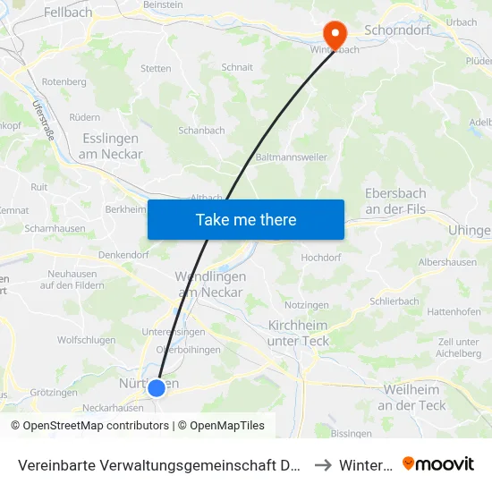 Vereinbarte Verwaltungsgemeinschaft Der Stadt Nürtingen to Winterbach map
