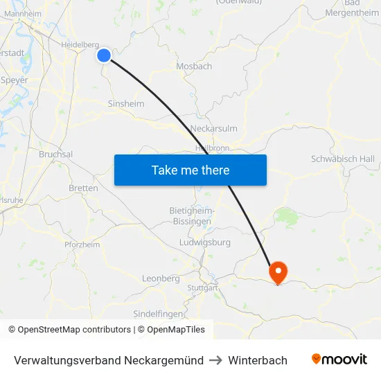 Verwaltungsverband Neckargemünd to Winterbach map