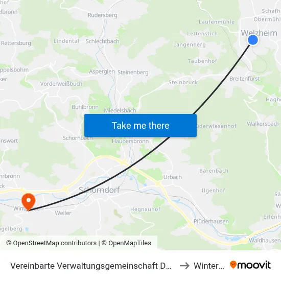 Vereinbarte Verwaltungsgemeinschaft Der Stadt Welzheim to Winterbach map