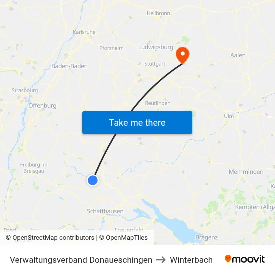 Verwaltungsverband Donaueschingen to Winterbach map
