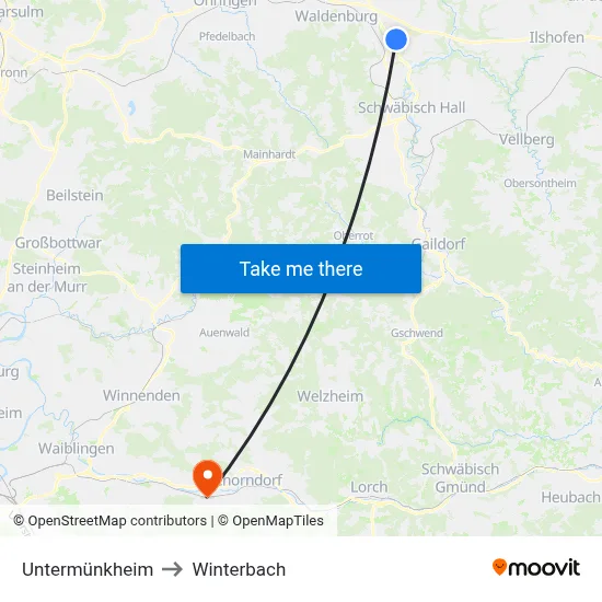 Untermünkheim to Winterbach map