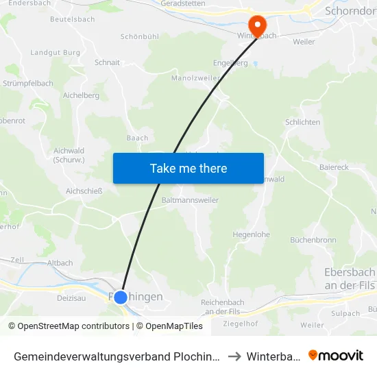 Gemeindeverwaltungsverband Plochingen to Winterbach map