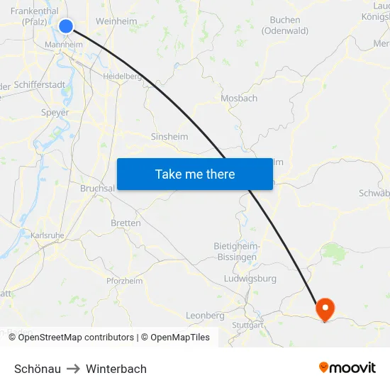 Schönau to Winterbach map