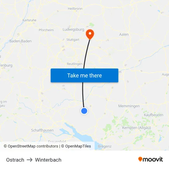 Ostrach to Winterbach map