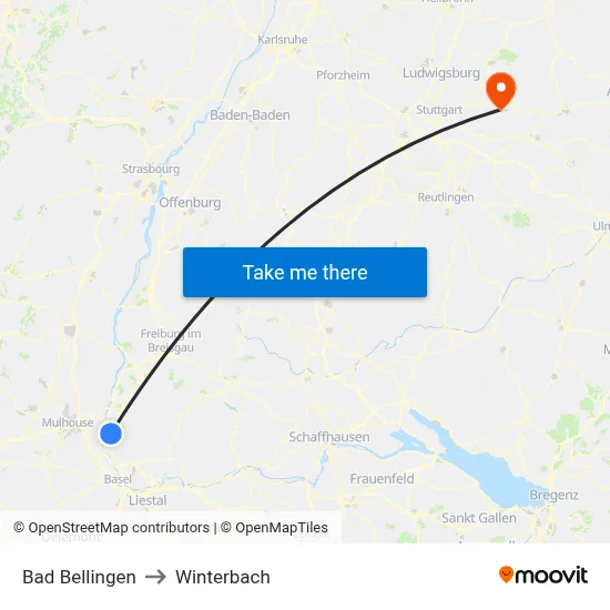Bad Bellingen to Winterbach map