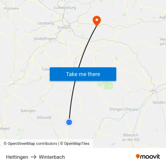 Hettingen to Winterbach map