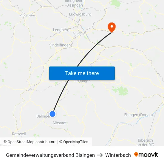 Gemeindeverwaltungsverband Bisingen to Winterbach map