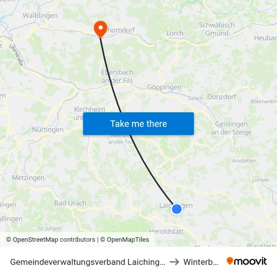 Gemeindeverwaltungsverband Laichinger Alb to Winterbach map