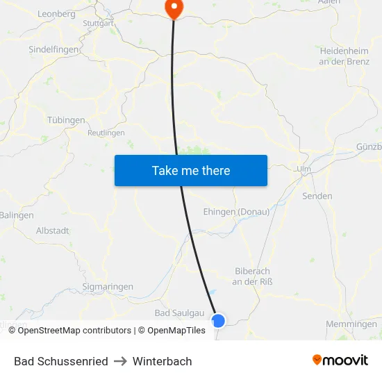 Bad Schussenried to Winterbach map