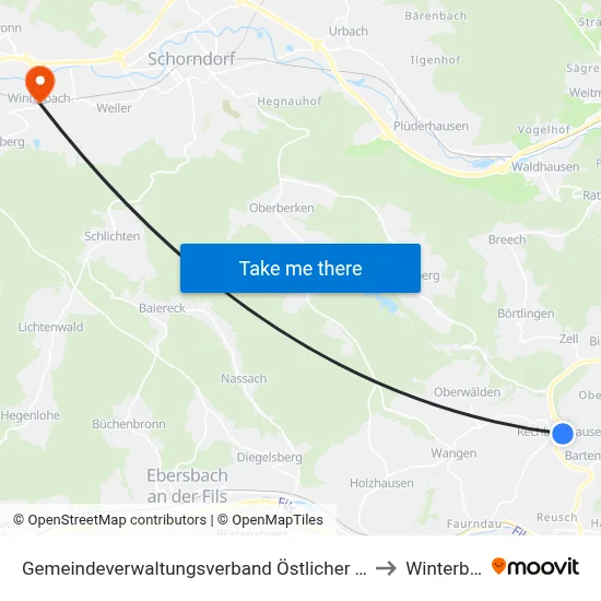Gemeindeverwaltungsverband Östlicher Schurwald to Winterbach map