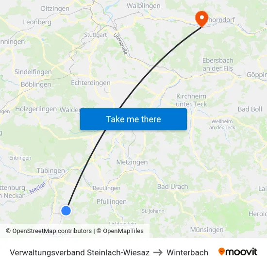 Verwaltungsverband Steinlach-Wiesaz to Winterbach map