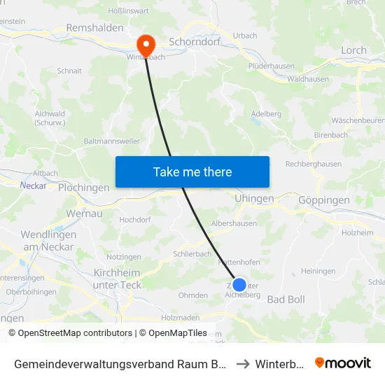 Gemeindeverwaltungsverband Raum Bad Boll to Winterbach map