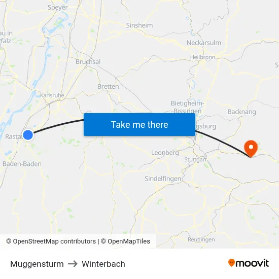 Muggensturm to Winterbach map