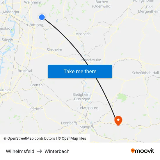 Wilhelmsfeld to Winterbach map