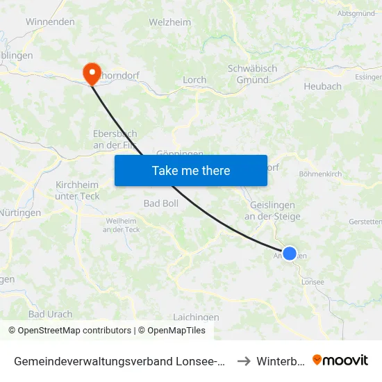 Gemeindeverwaltungsverband Lonsee-Amstetten to Winterbach map