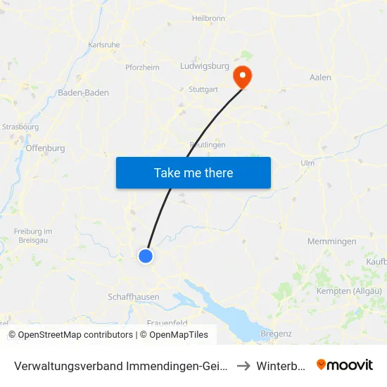 Verwaltungsverband Immendingen-Geisingen to Winterbach map