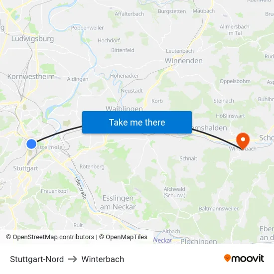 Stuttgart-Nord to Winterbach map