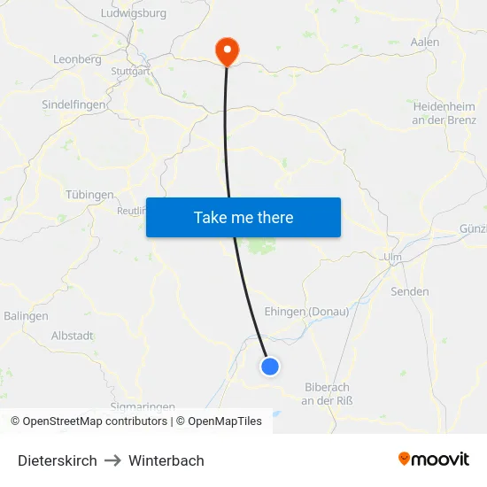 Dieterskirch to Winterbach map