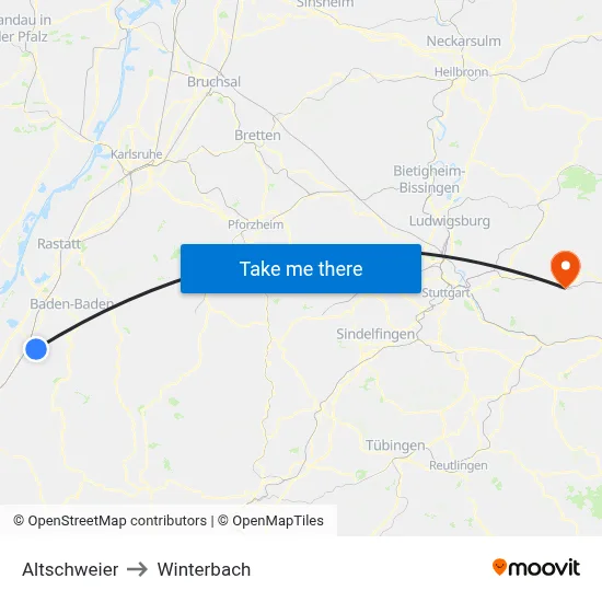 Altschweier to Winterbach map