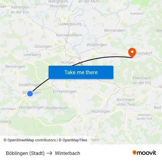 Böblingen (Stadt) to Winterbach map